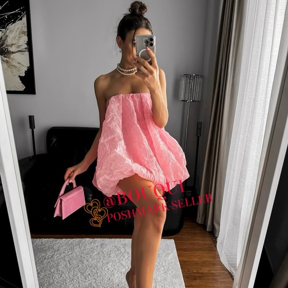 BLOGGERS FAV ZARA PINK ORGANZA BALLOON MINI DRESS - Picture 11 of 11